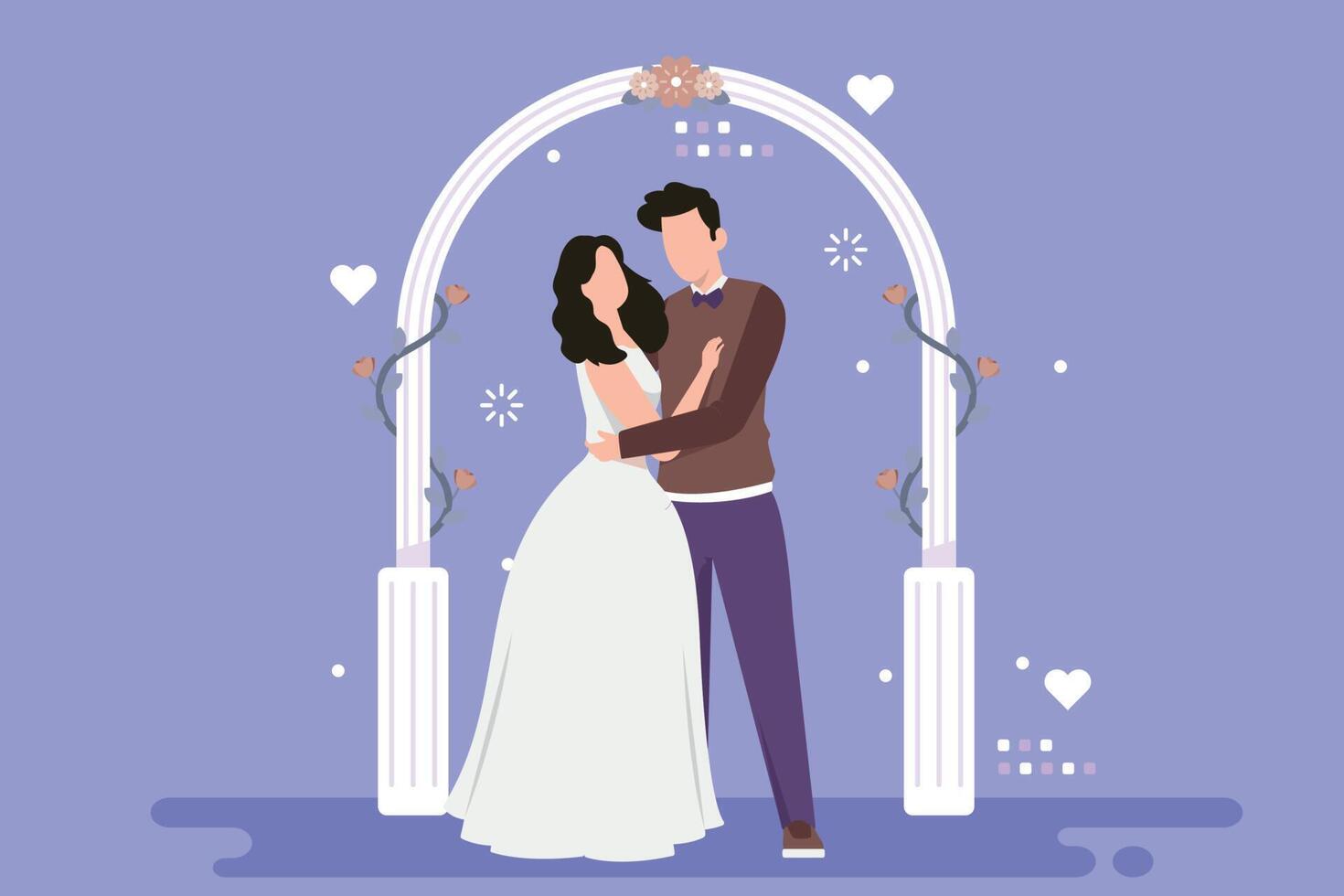 The couple is holding each other in a romantic way. vector