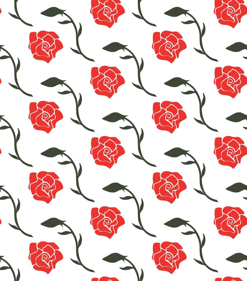 Red rose and bud with stem and leaf vector