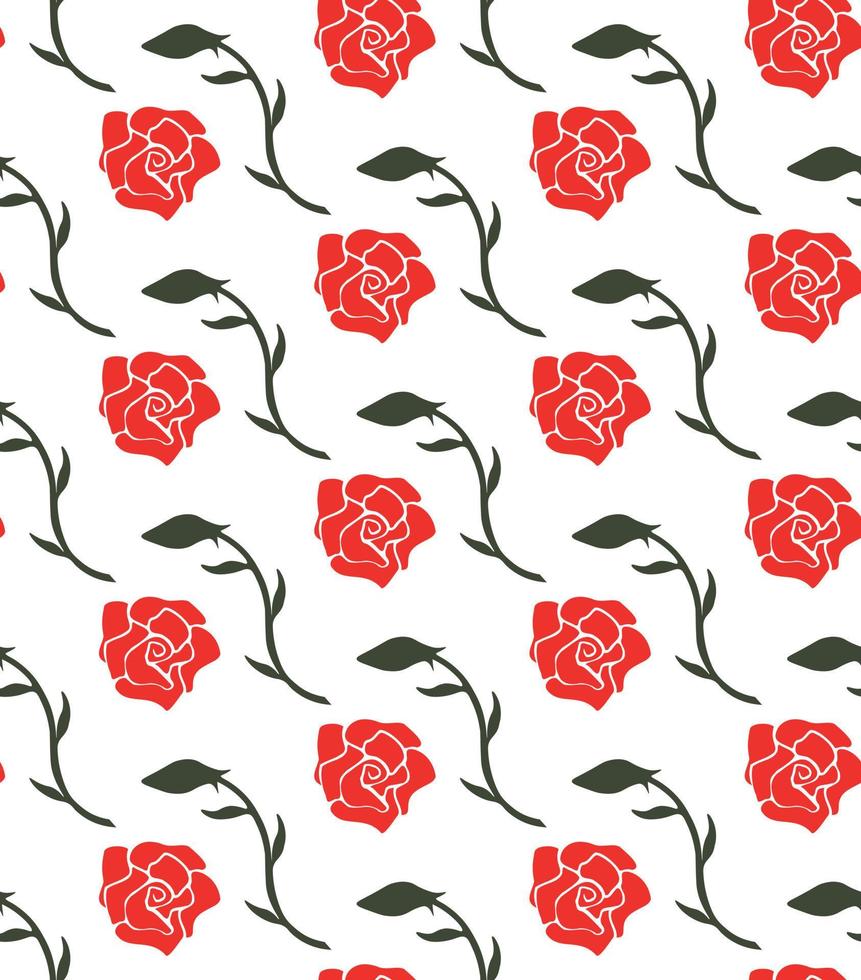 Red rose and bud with stem and leaf vector