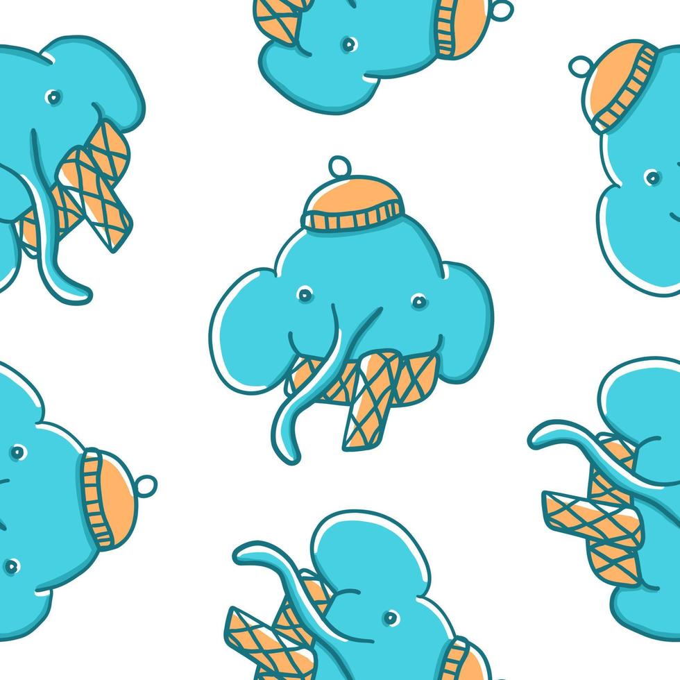 contento nuevo año. elefante en calentar invierno sombrero. vector ilustración en dibujos animados plano estilo aislado en blanco antecedentes.