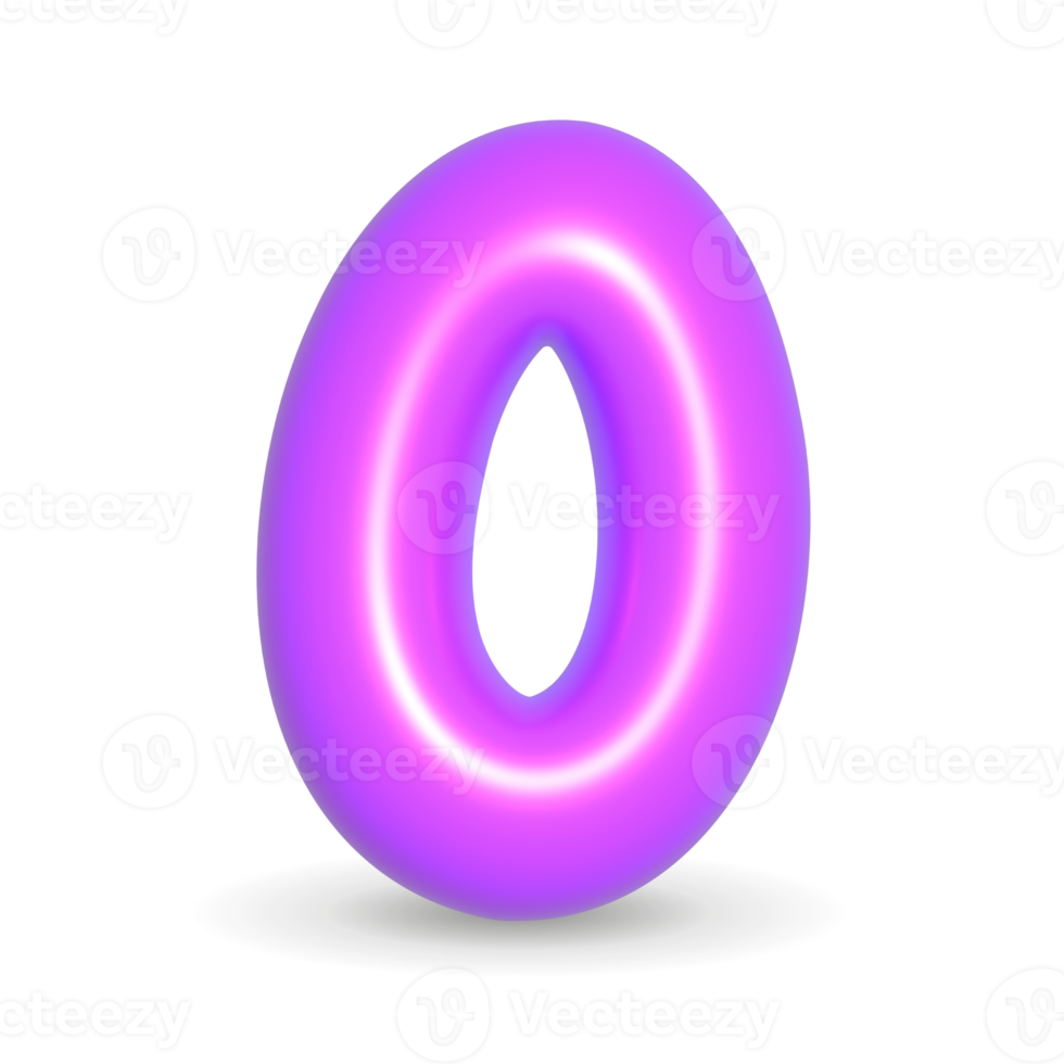 Glossy violet balloon digit zero. 3d realistic illustration. For Events. png