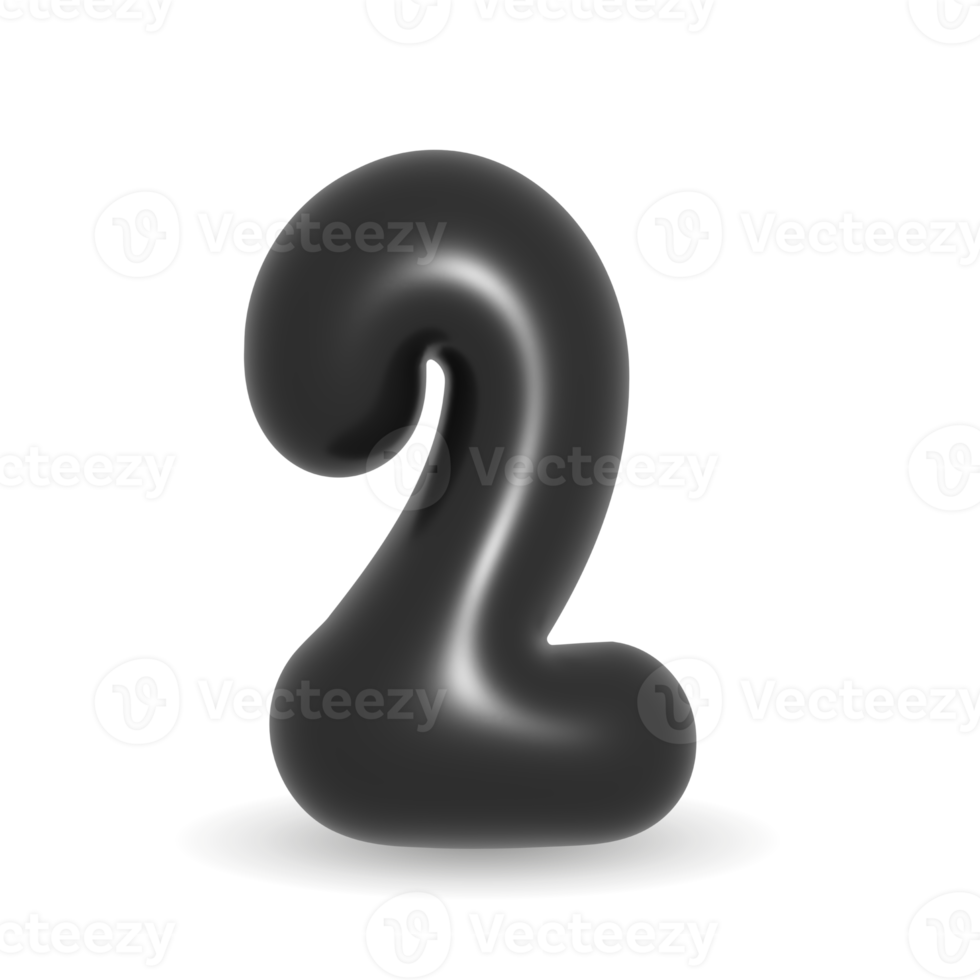 Shiny, neon black balloon digit number Two symbol design for events. 3d illustration. Black Friday. png