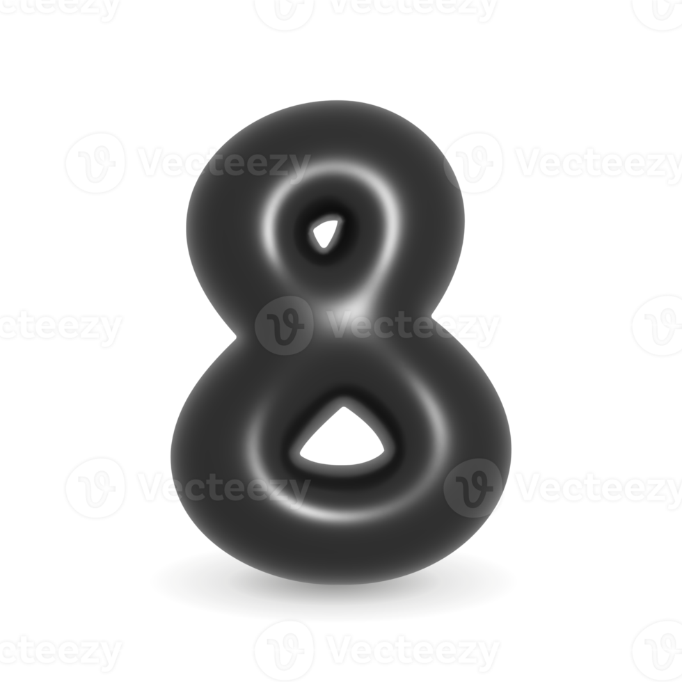 Glossy black balloon digit number Eight. 3d illustration realistic design element. Black Friday png