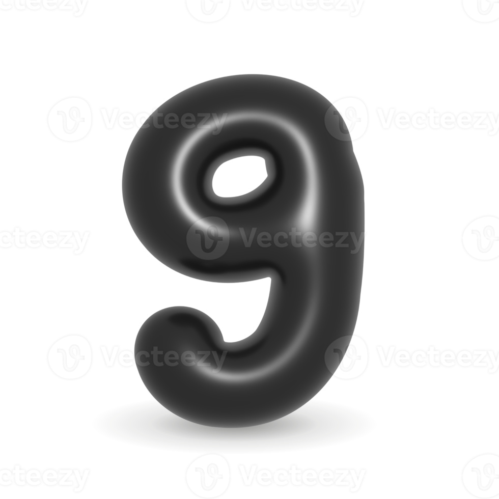 Glossy black balloon number Nine symbol. 3d illustration realistic design element. Black Friday. png