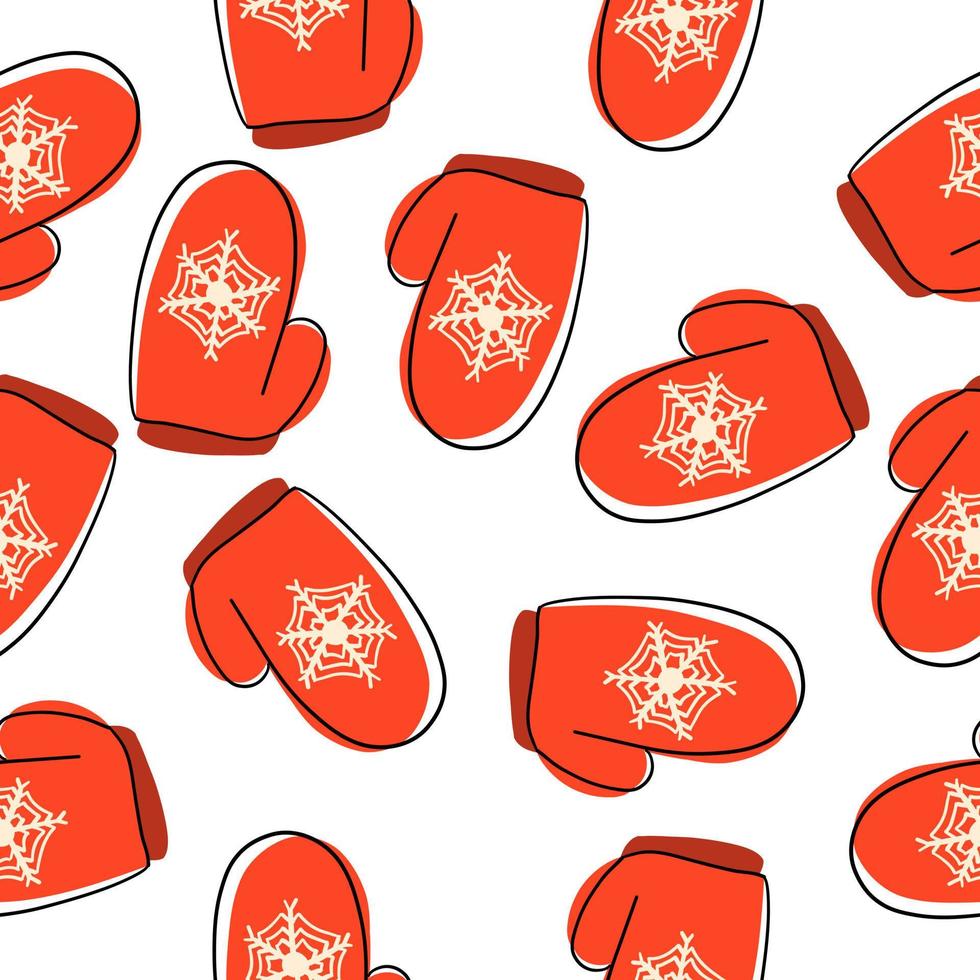 Seamless pattern of warm winter gloves. Christmas and New Year. Vector illustration in cartoon flat style isolated on white background.