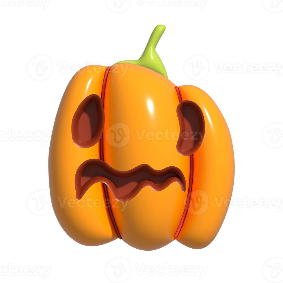 Halloween Realistic 3d Orange Pumpkin with sad face. 3d rendered object. Design element isolated on alpha background. png