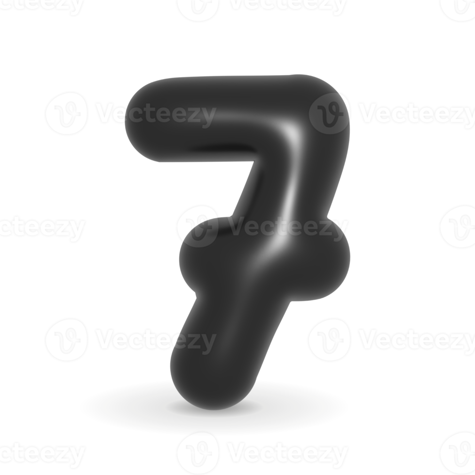 Glossy black balloon number Seven symbol. 3d illustration realistic design element. Black Friday png