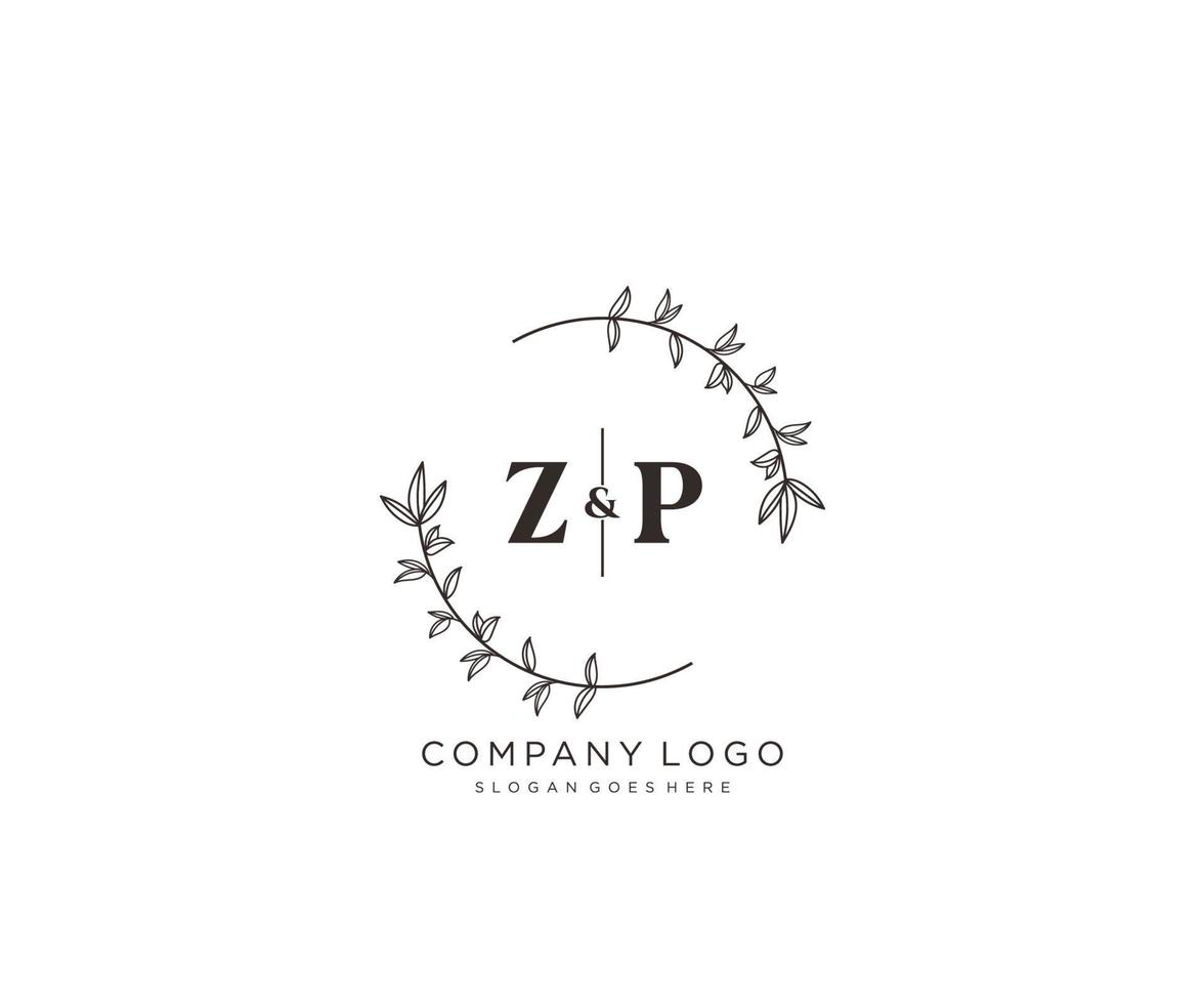 initial ZP letters Beautiful floral feminine editable premade monoline logo suitable for spa salon skin hair beauty boutique and cosmetic company. vector