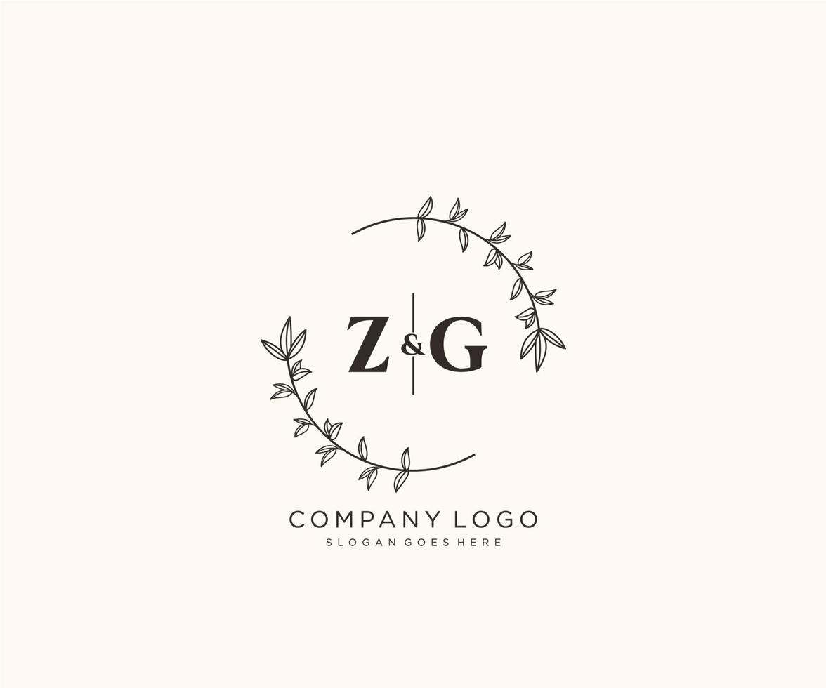 initial ZG letters Beautiful floral feminine editable premade monoline logo suitable for spa salon skin hair beauty boutique and cosmetic company. vector