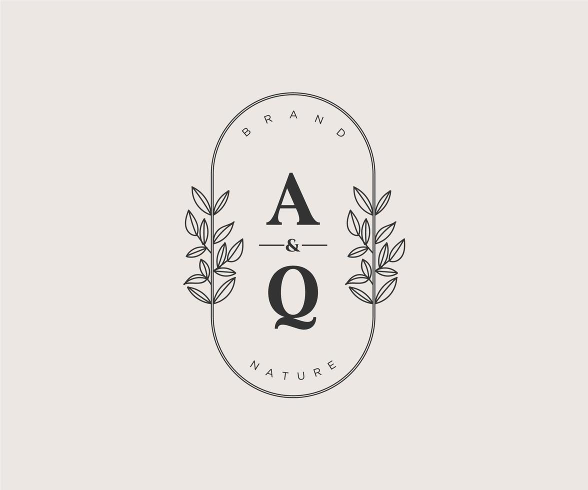 initial AQ letters Beautiful floral feminine editable premade monoline logo suitable for spa salon skin hair beauty boutique and cosmetic company. vector