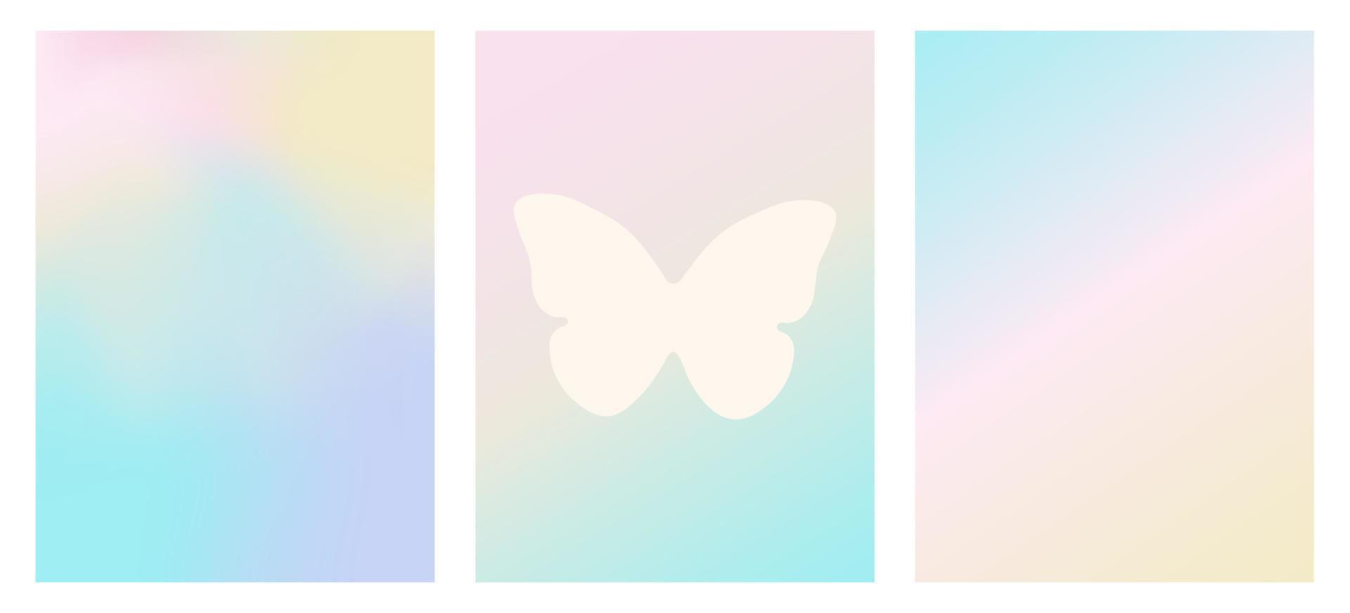 y2k posters set, 1990s 2000s nostalgia, butterfly, pastel colors, gradient background, mesh, trendy vector illustration