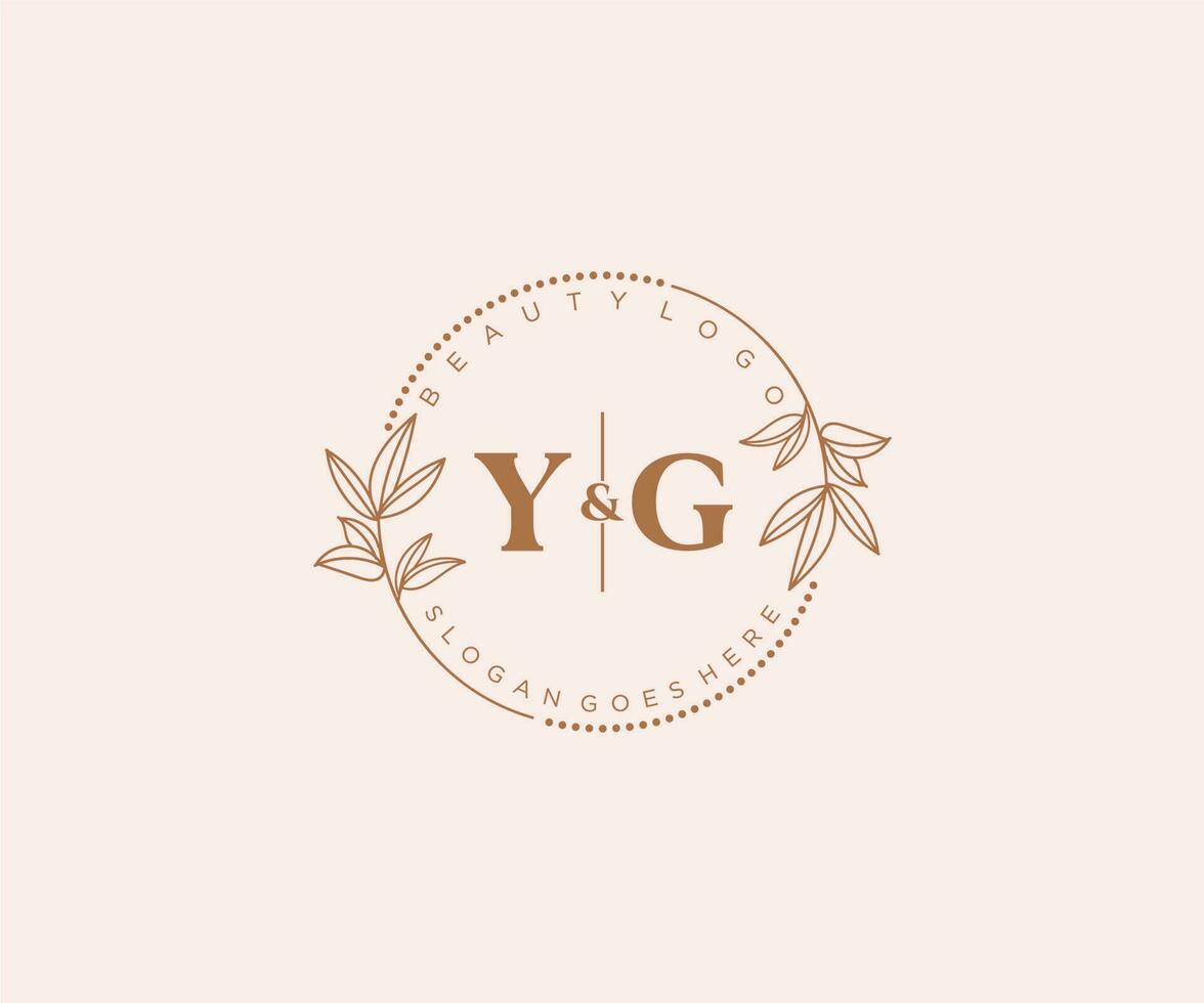 initial YG letters Beautiful floral feminine editable premade monoline logo suitable for spa salon skin hair beauty boutique and cosmetic company. vector