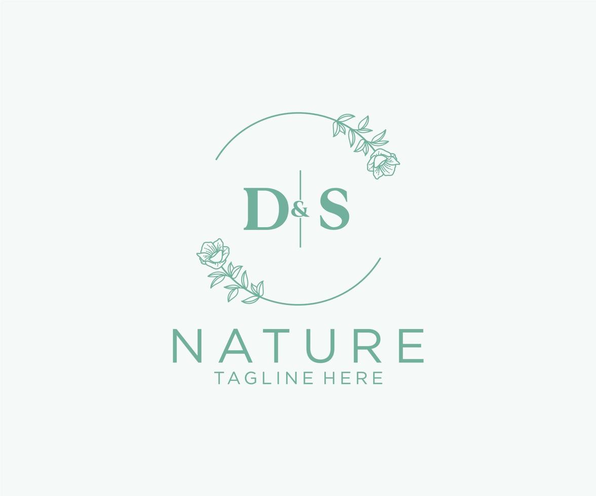 initial DS letters Botanical feminine logo template floral, editable premade monoline logo suitable, Luxury feminine wedding branding, corporate. vector