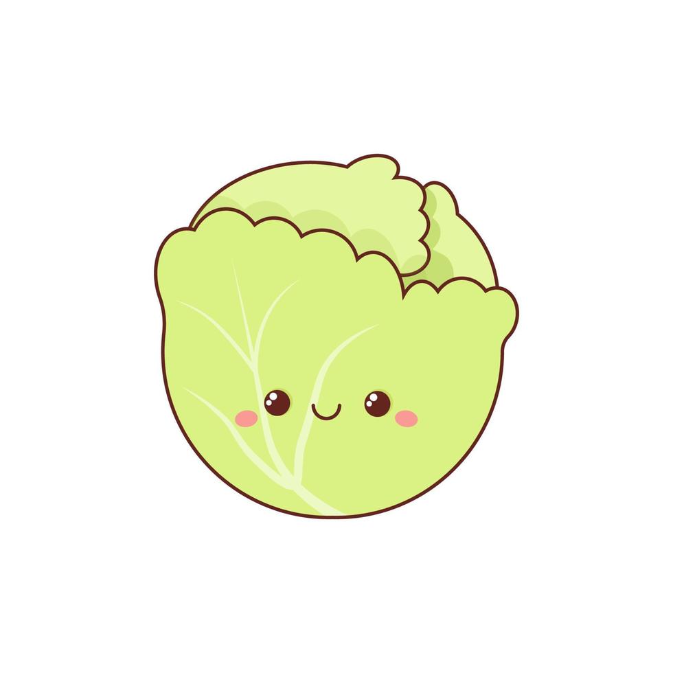 verde repollo kawaii con un sonrisa en un blanco antecedentes vector