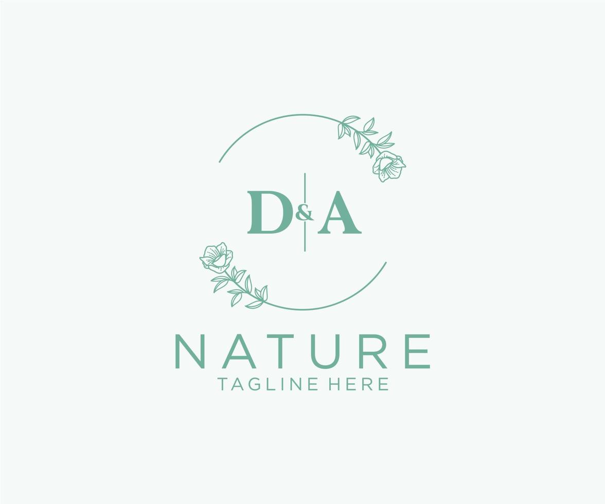 initial DA letters Botanical feminine logo template floral, editable premade monoline logo suitable, Luxury feminine wedding branding, corporate. vector