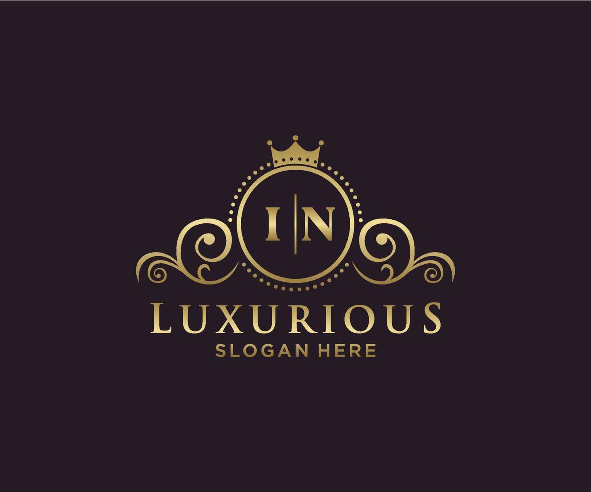 Initial IN Letter Royal Luxury Logo template in vector art for Restaurant, Royalty, Boutique, Cafe, Hotel, Heraldic, Jewelry, Fashion and other vector illustration.