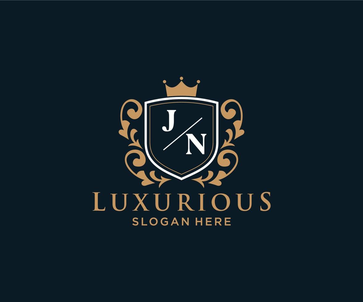 Initial JN Letter Royal Luxury Logo template in vector art for Restaurant, Royalty, Boutique, Cafe, Hotel, Heraldic, Jewelry, Fashion and other vector illustration.