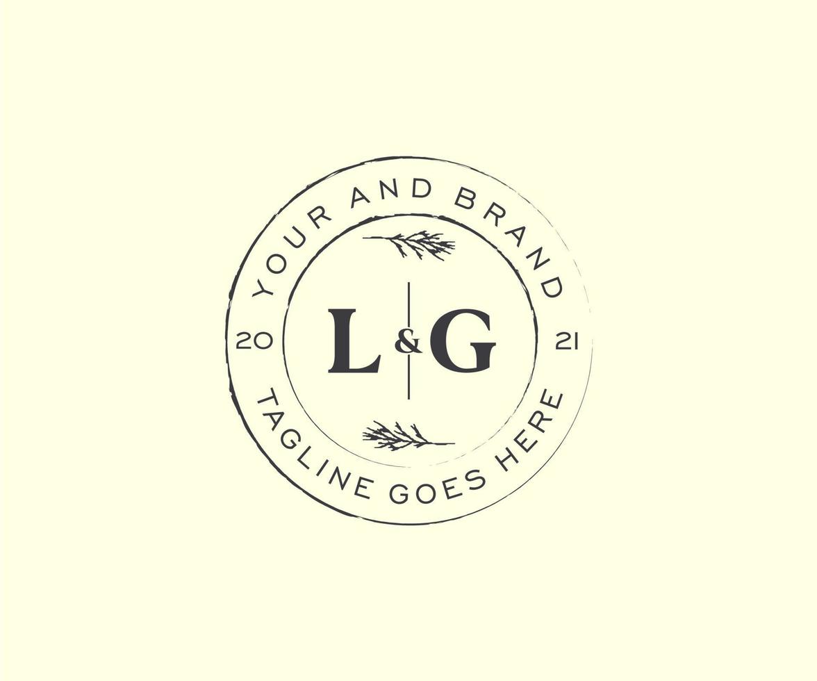 initial LG letters floral frames. Botanical feminine editable premade monoline unique decoration for greeting card, wedding invitation. vector
