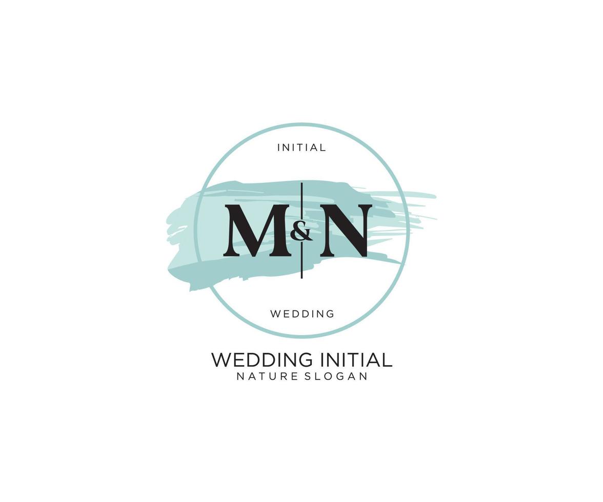 Initial MN Letter Beauty vector initial logo, handwriting logo of initial signature, wedding, fashion, jewerly, boutique, floral and botanical with creative template for any company or business.