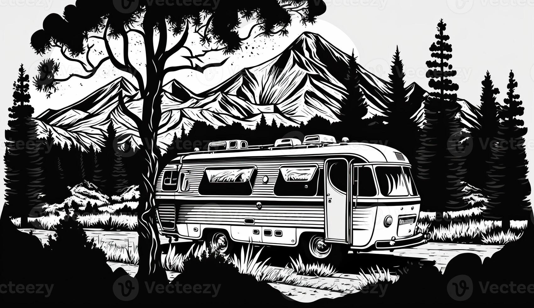 . . . Vintage Retro camper rv home truck. Adventure trip journy motivational poster. Can be used for decoration and inspiration. Graphic Art photo