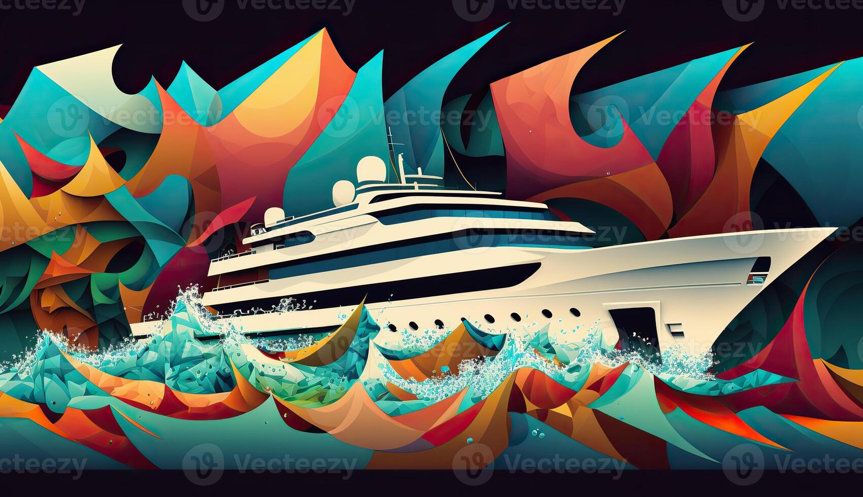 . . Low Polu geometric style ship big yacht. Can be used for graphic design or home decoration. Graphic Art photo