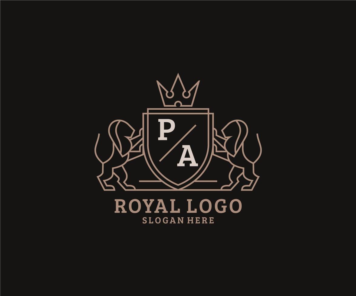 plantilla de logotipo de lujo real de león de letra pa inicial en arte vectorial para restaurante, realeza, boutique, cafetería, hotel, heráldica, joyería, moda y otras ilustraciones vectoriales. vector