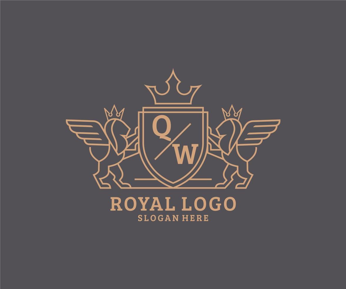 Initial QW Letter Lion Royal Luxury Heraldic,Crest Logo template in vector art for Restaurant, Royalty, Boutique, Cafe, Hotel, Heraldic, Jewelry, Fashion and other vector illustration.