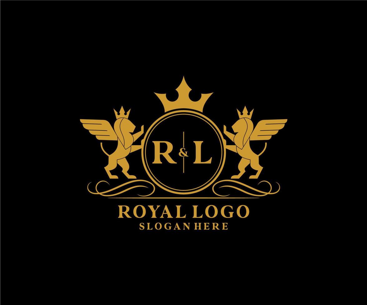 Initial RL Letter Lion Royal Luxury Heraldic,Crest Logo template in vector art for Restaurant, Royalty, Boutique, Cafe, Hotel, Heraldic, Jewelry, Fashion and other vector illustration.