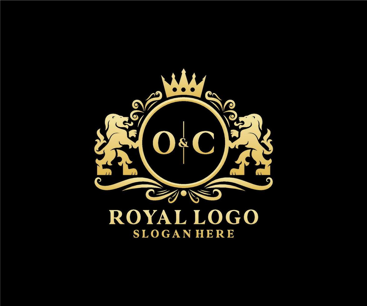 Initial OC Letter Lion Royal Luxury Logo template in vector art for Restaurant, Royalty, Boutique, Cafe, Hotel, Heraldic, Jewelry, Fashion and other vector illustration.