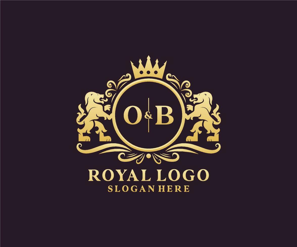 plantilla de logotipo de lujo real de león de letra ob inicial en arte vectorial para restaurante, realeza, boutique, cafetería, hotel, heráldica, joyería, moda y otras ilustraciones vectoriales. vector