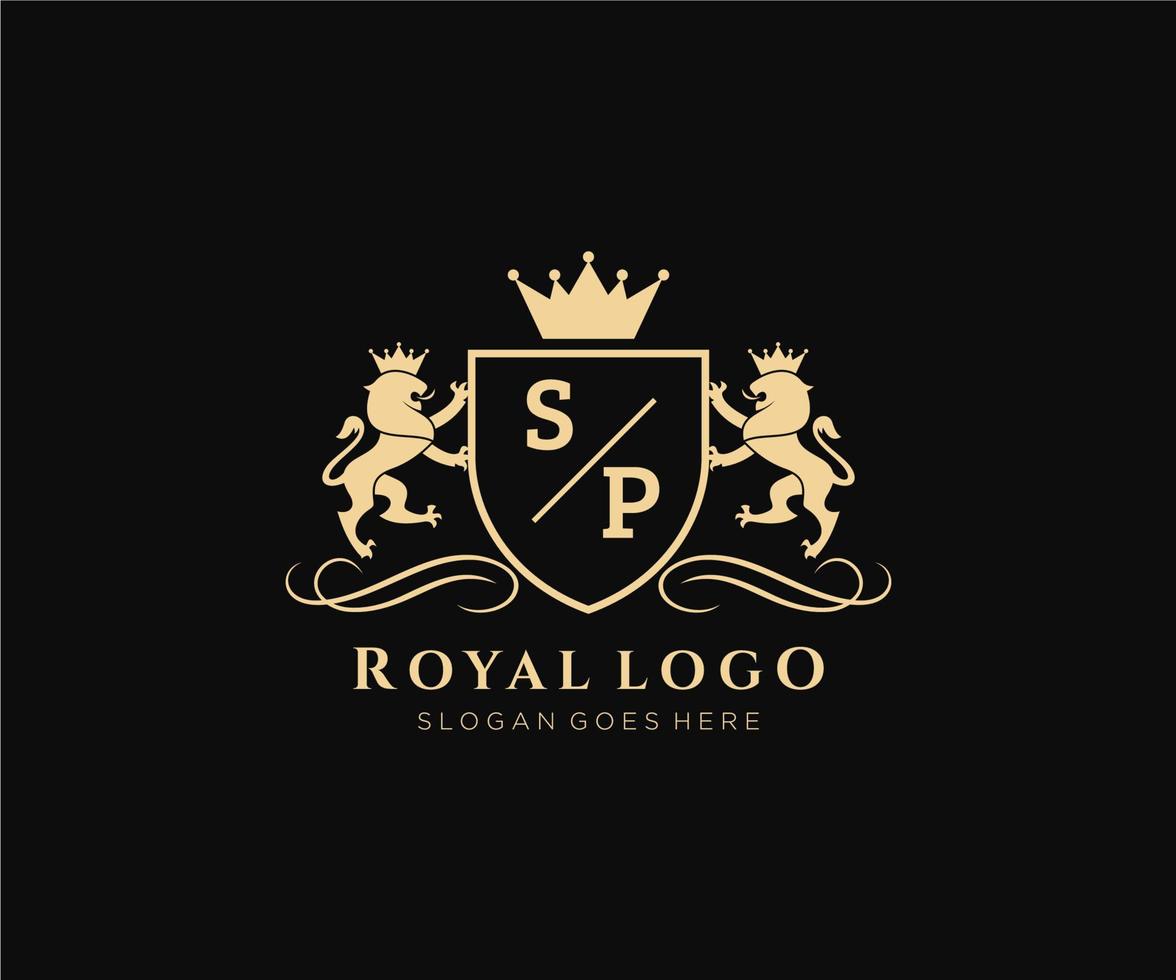 Initial SP Letter Lion Royal Luxury Heraldic,Crest Logo template in vector art for Restaurant, Royalty, Boutique, Cafe, Hotel, Heraldic, Jewelry, Fashion and other vector illustration.
