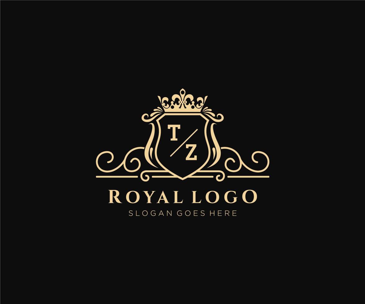 Initial TZ Letter Luxurious Brand Logo Template, for Restaurant, Royalty, Boutique, Cafe, Hotel, Heraldic, Jewelry, Fashion and other vector illustration.