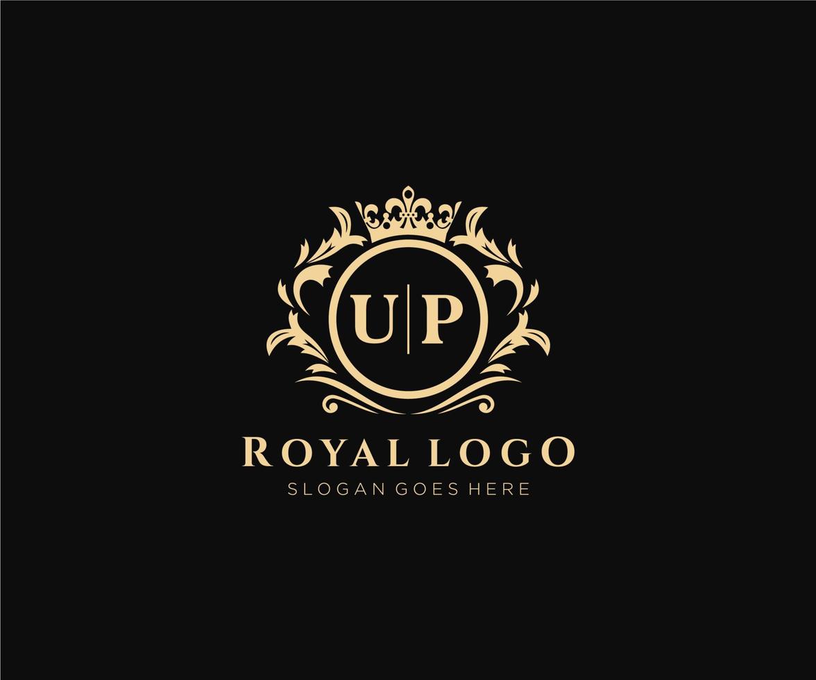 Initial UP Letter Luxurious Brand Logo Template, for Restaurant, Royalty, Boutique, Cafe, Hotel, Heraldic, Jewelry, Fashion and other vector illustration.