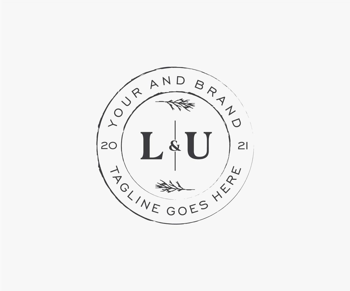 initial LU letters floral frames. Botanical feminine editable premade monoline unique decoration for greeting card, wedding invitation. vector