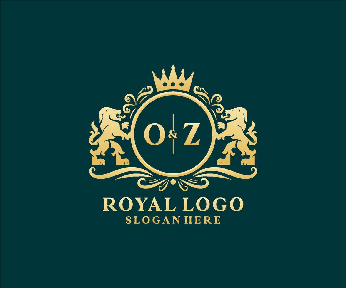 Initial OZ Letter Lion Royal Luxury Logo template in vector art for Restaurant, Royalty, Boutique, Cafe, Hotel, Heraldic, Jewelry, Fashion and other vector illustration.