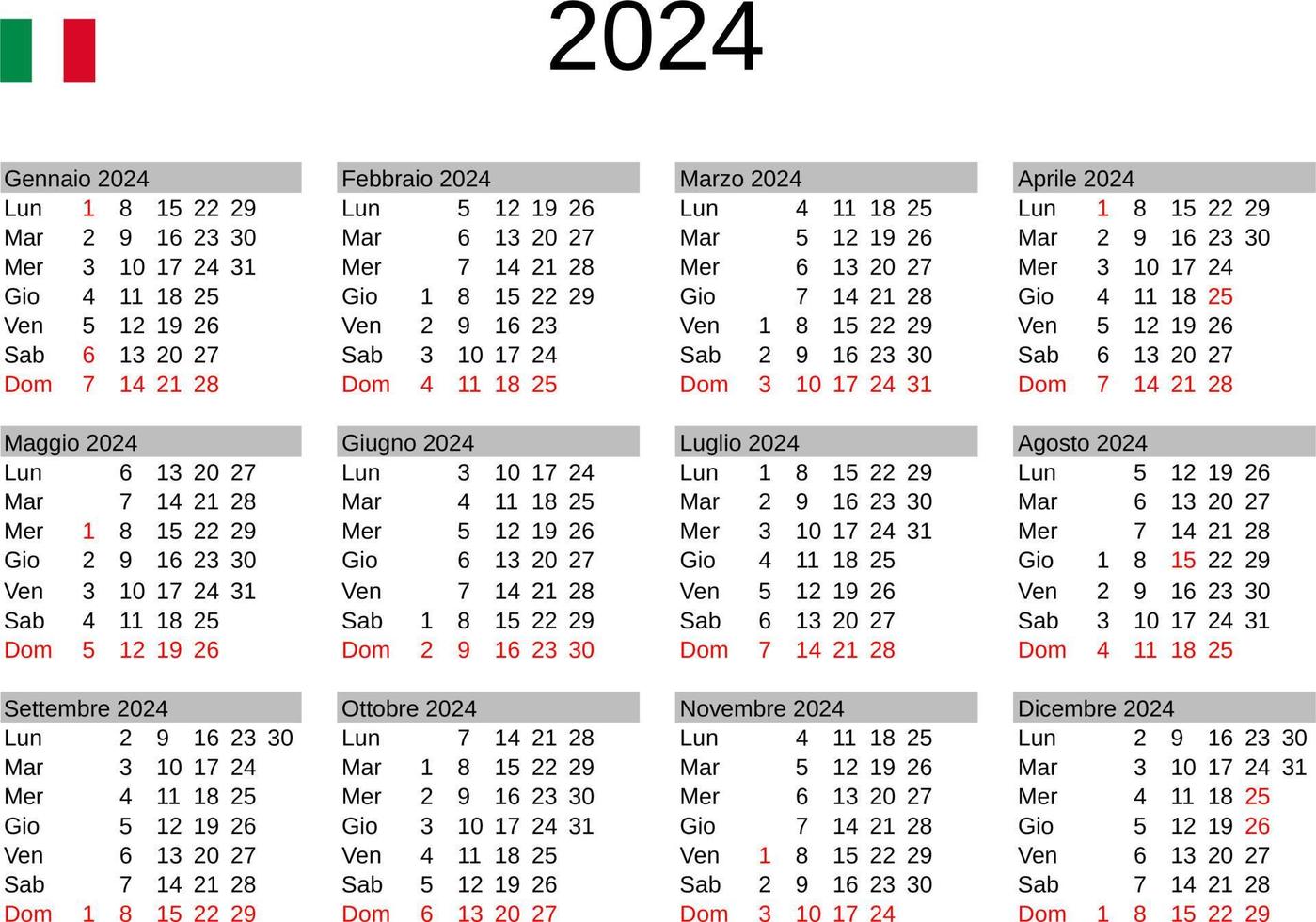 year 2024 calendar in Italian with Italy holidays 22793791 Vector Art