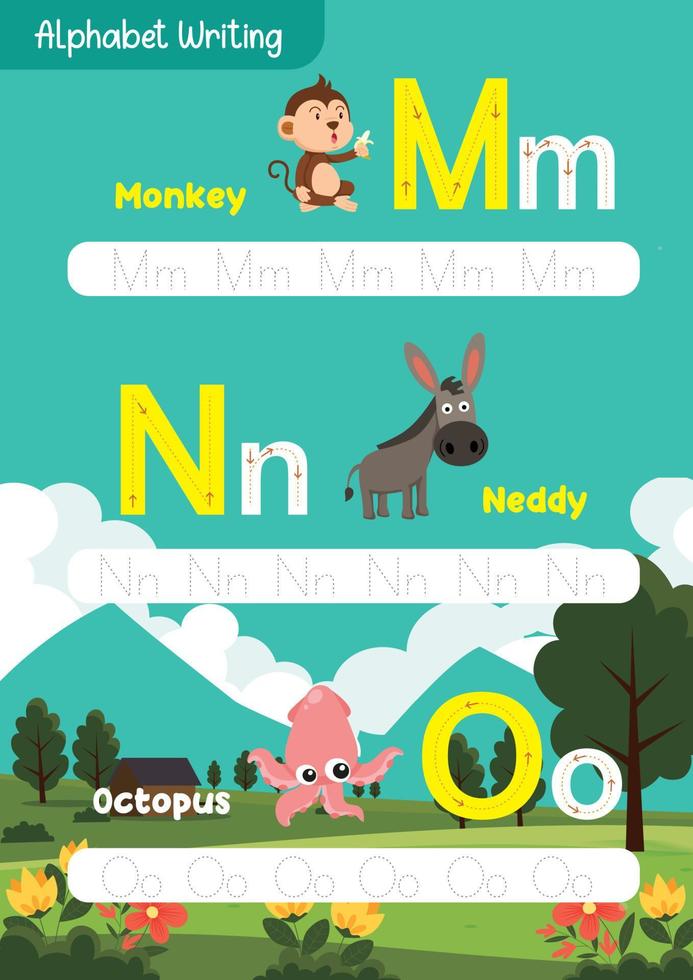Writing exercise,Handwriting,Kids template,Alphabet,Writing skill vector