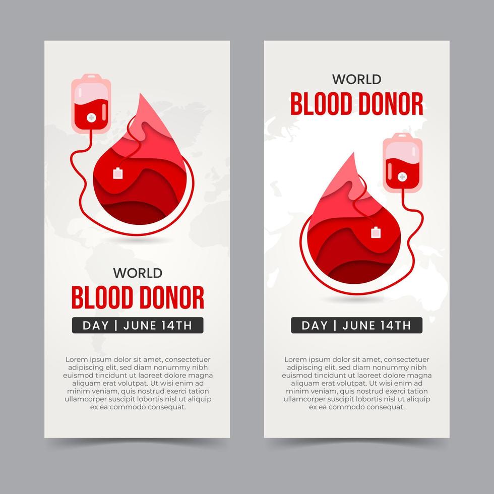 mundo sangre donante día junio 14to con sangre bolso y sangre soltar ilustración vertical bandera diseño vector