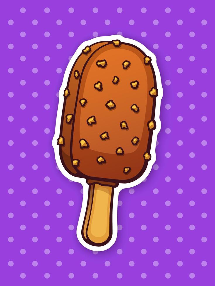 Sticker ice cream choc-ice with nuts vector
