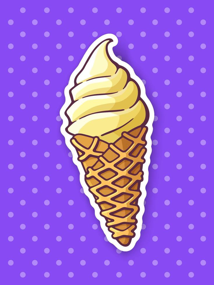 Sticker vanilla ice cream in the waffle cone vector