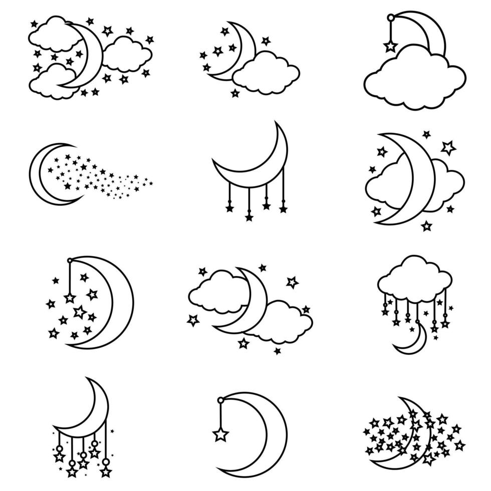 Moon and Stars icon vector set. Night illustration sign collection. dream symbol. Sleep logo.