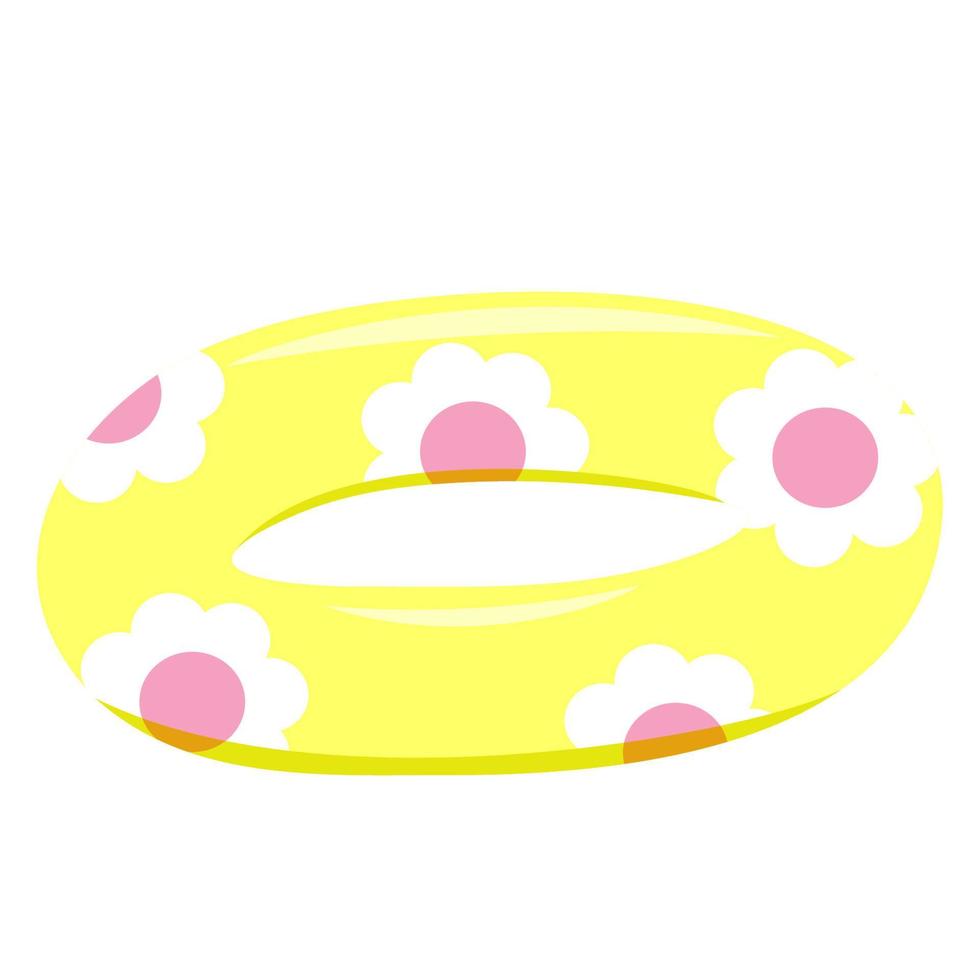 Yellow swimming pool ring with flowers, inflatable, float. Summer vacation holiday rubber object vector