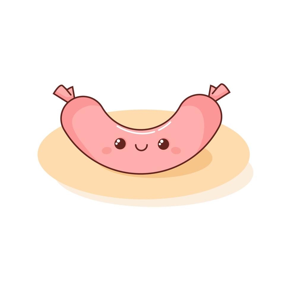 Pink kawaii sausage on a plate vector