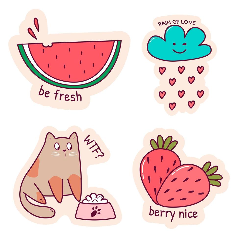 Set of cartoon kawaii sticker. vector illustrator