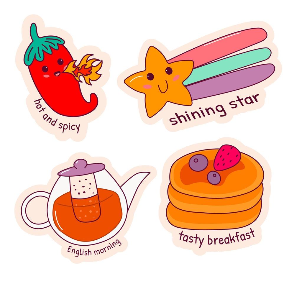 Set of cartoon kawaii sticker. vector illustrator