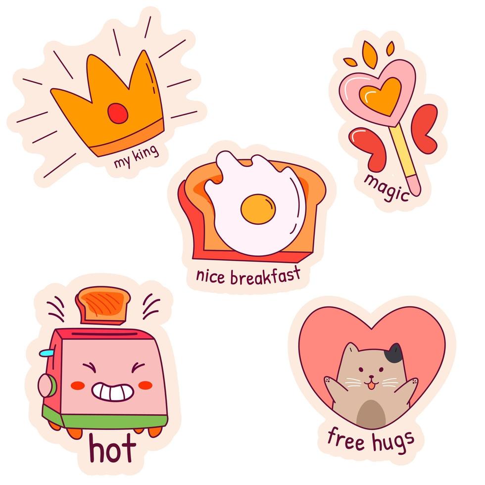 Set of cartoon kawaii sticker. vector illustrator