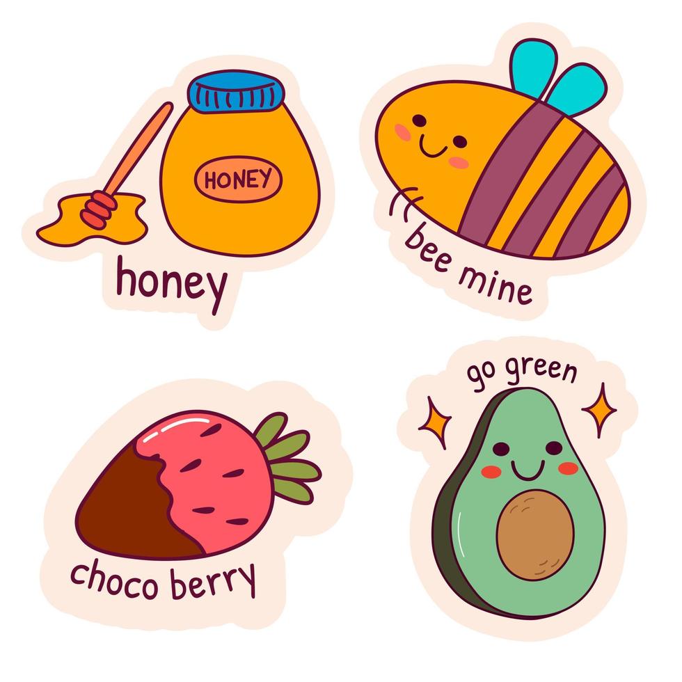 Set of cartoon kawaii sticker. vector illustrator
