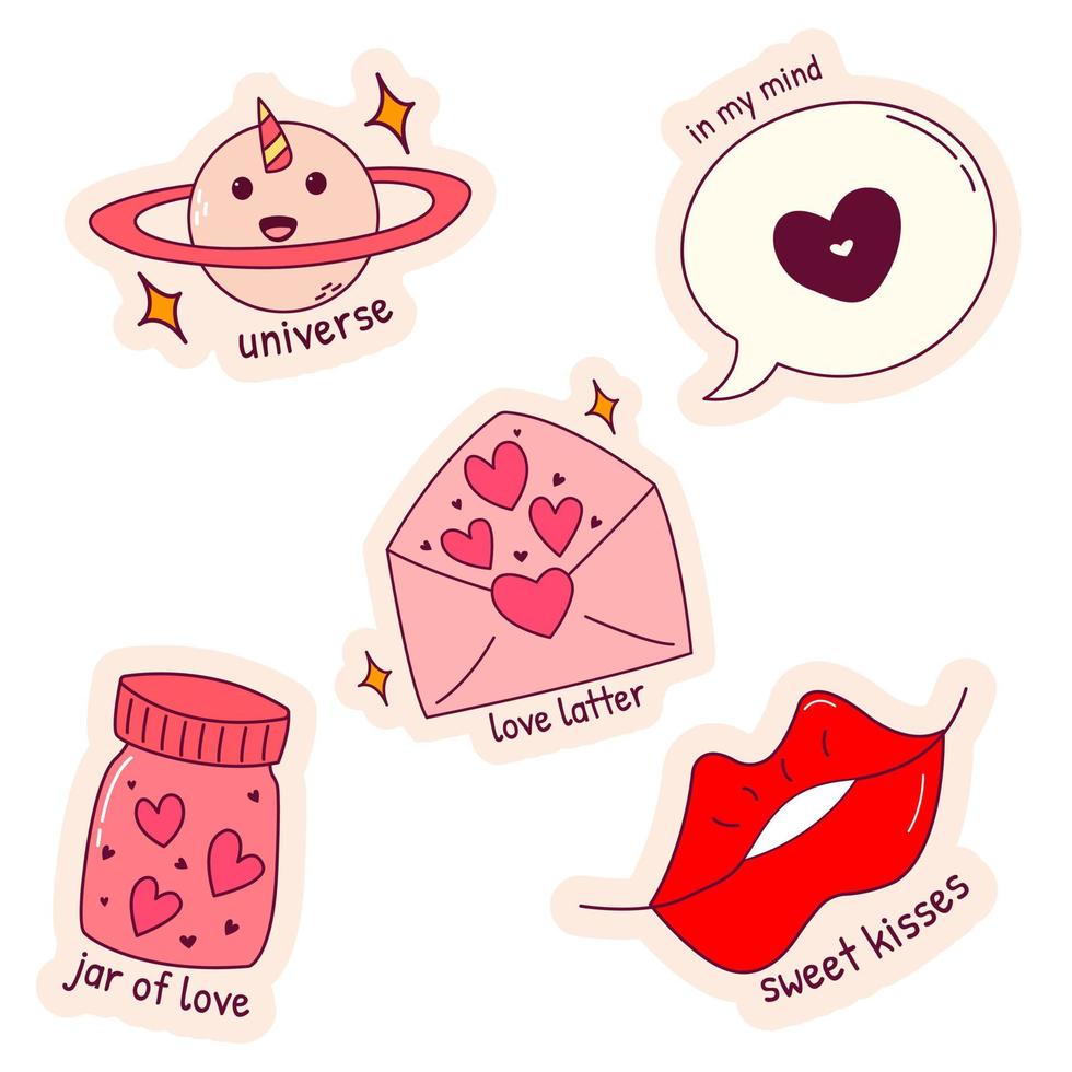 Set of cartoon kawaii sticker. vector illustrator