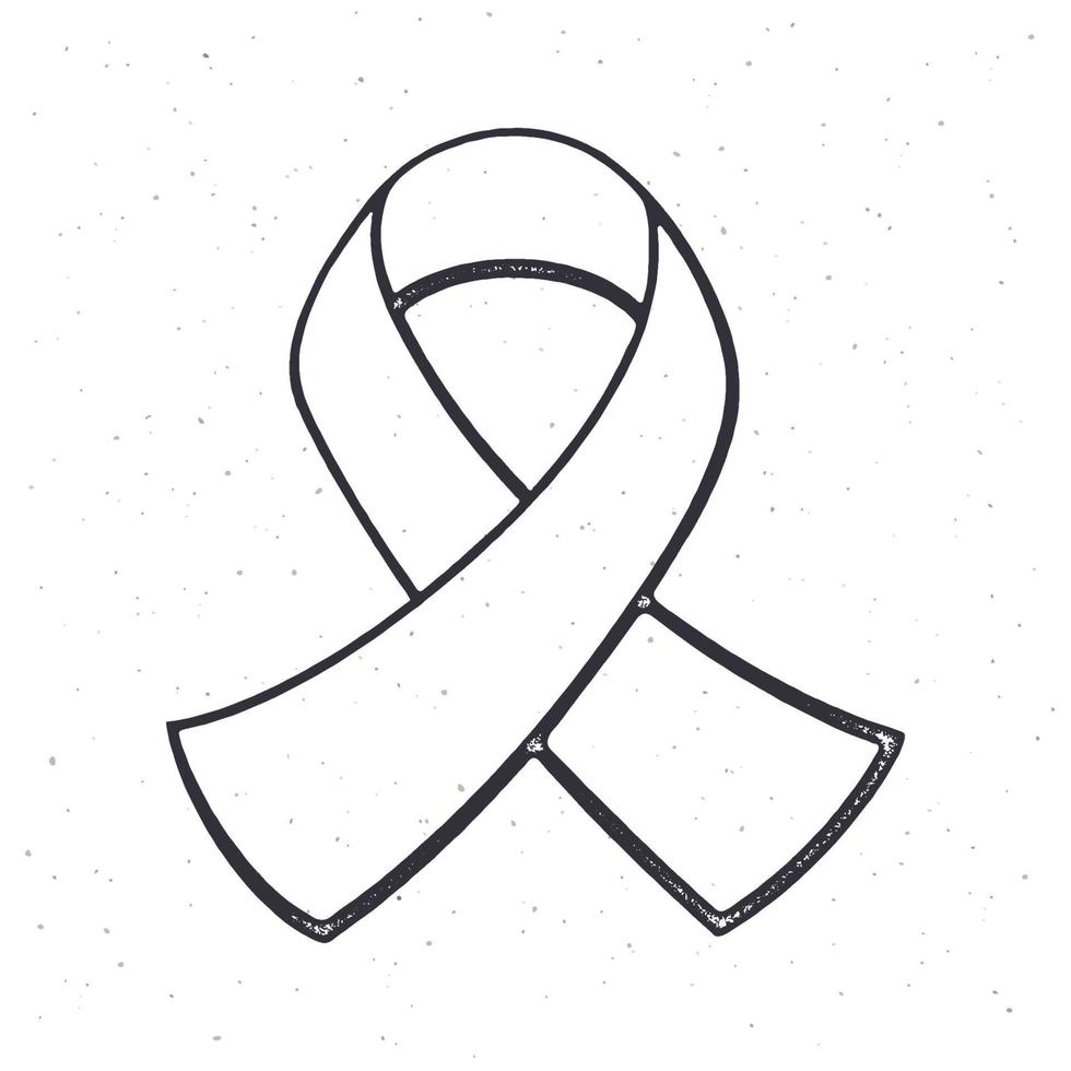 Outline of award ribbon. Fashion accessory for celebration, birthday or wedding ceremony. Vector illustration. Hand drawn black ink sketch, isolated on white background