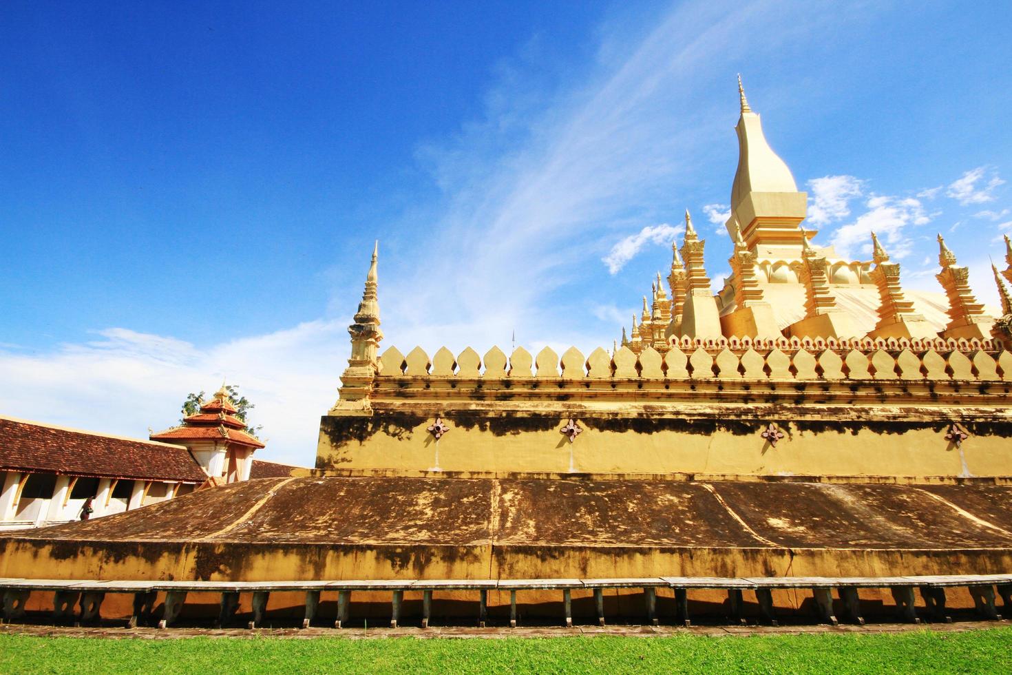 Beautiful great golden Pagoda at Wat Pha That Luang Temple at Vientiane province, Laos photo